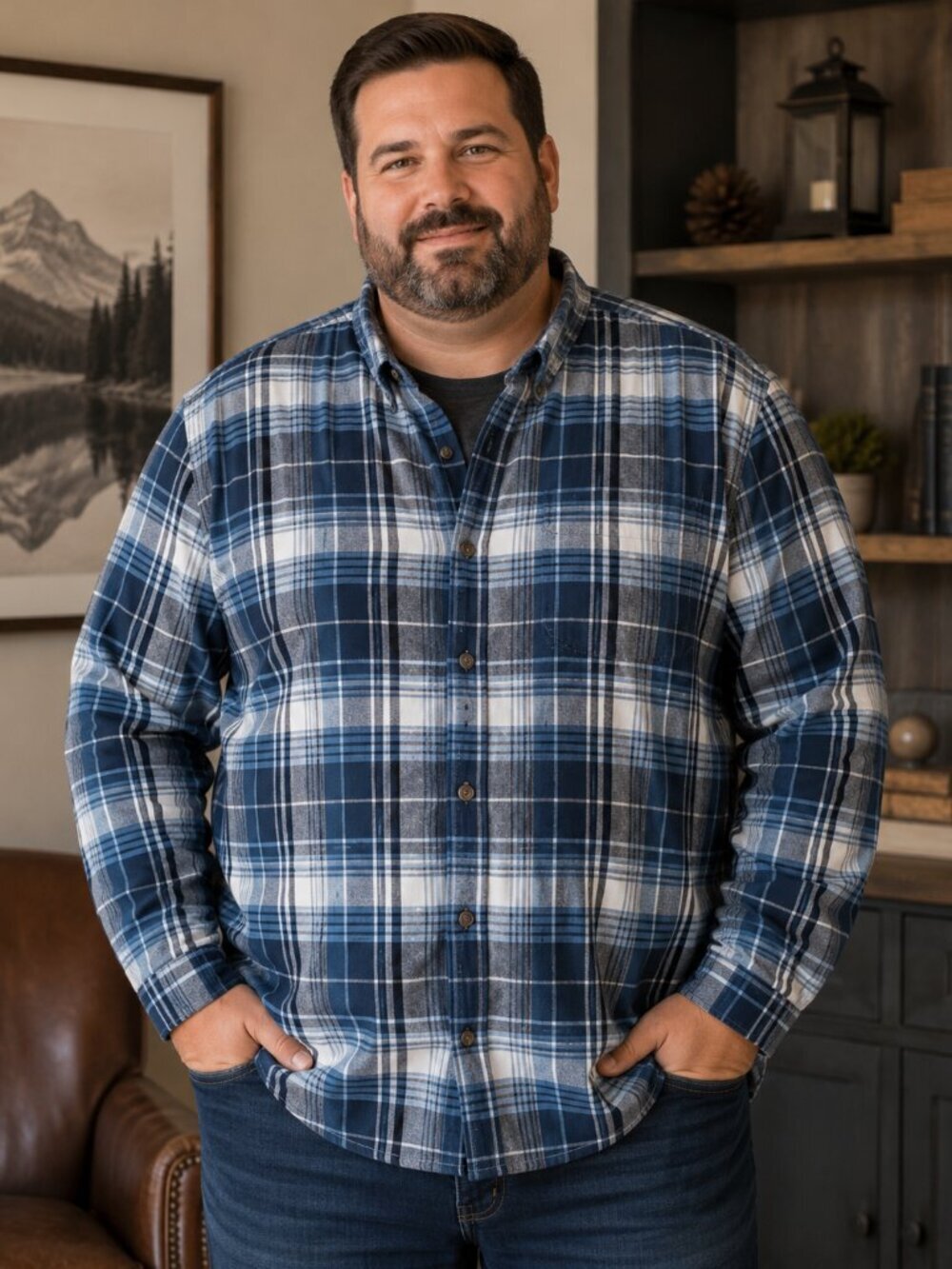 Weatherproof Vintage Blue Plaid Button Up Winter Shirt Men’s XXL